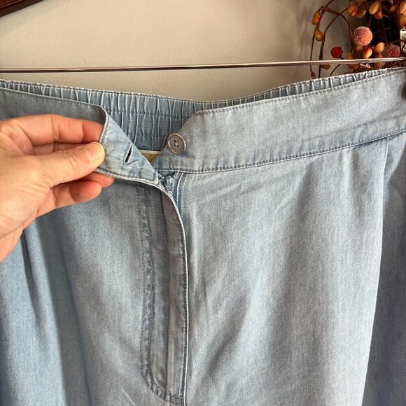 Michael Michael Kors Petite Chambray Elastic-Back Wide-Leg Pants PXL Sky Blue Wa - Picture 3 of 11